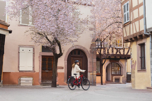 Carver, fahrrad frühlingsfit machen, fahrrad wartung, Frau, Stadt, rotes Fahrrad